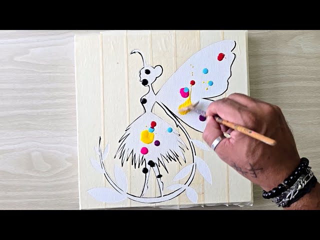 How To Cut Masking Tape Stencil / Woman Butterfly Silhouette / Acrylic Painting Technique