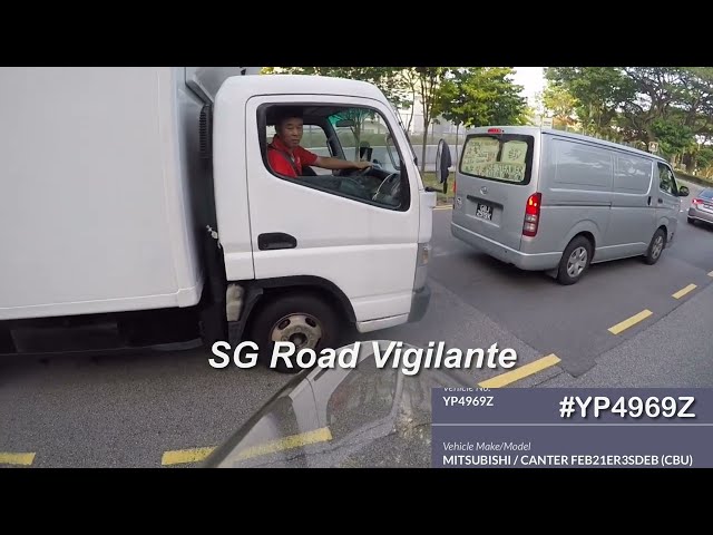 tampines ave mitsubishi canter driving in bus lane & swerve towards cambike