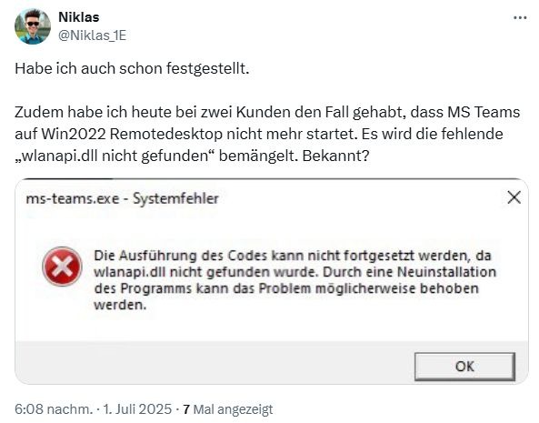 部分Windows Server 2019/2022 用户反馈无法运行微软 Teams 应用