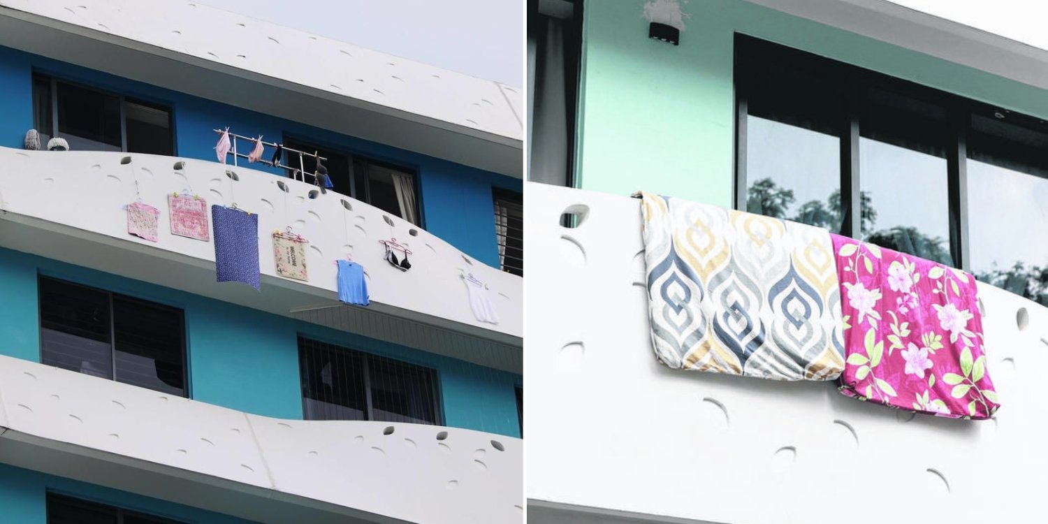 Punggol HDB residents hang clothes on balcony walls, causing concern over them falling on people