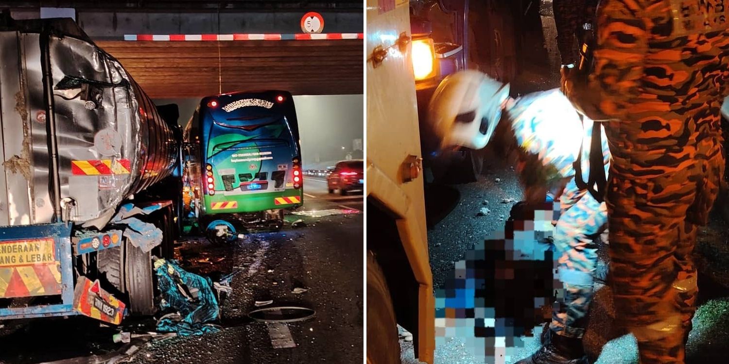 2 Dead & 16 injured after tour bus crashes into heavy vehicles on johor expressway