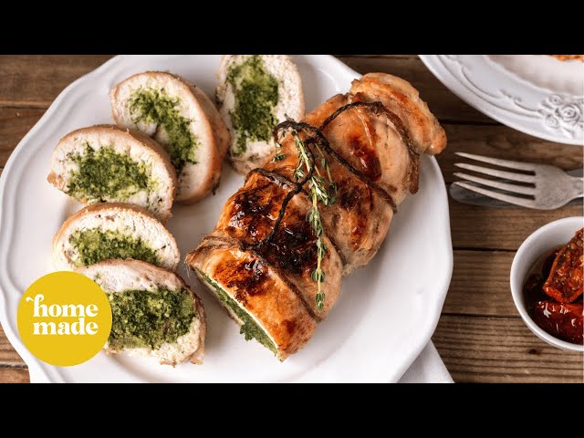 Pistachio Pesto Stuffed Chicken and Dilly Greens