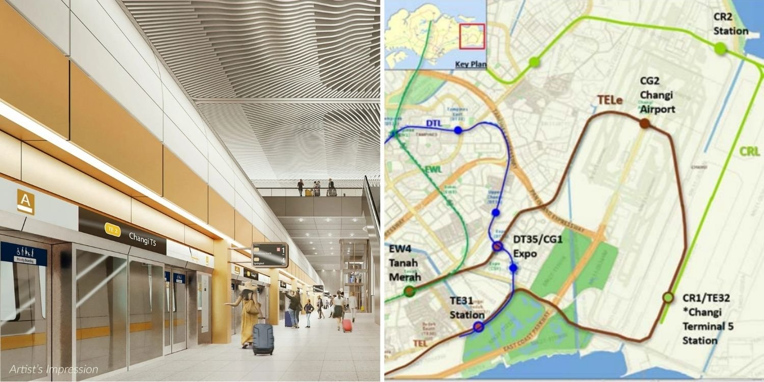 New Changi Airport t5 MRT interchange will connect tel & crl, with direct route to gbtb & Marina Bay