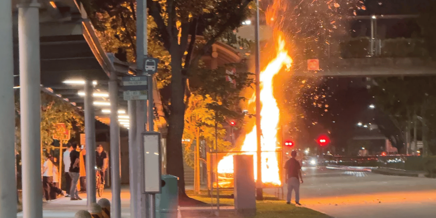 Giant fire from paper offerings near Sengkang bus stop sparks safety concerns online