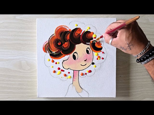 Easy Acrylic Painting Technique / A Girl With Curly Hairs / Step By step 