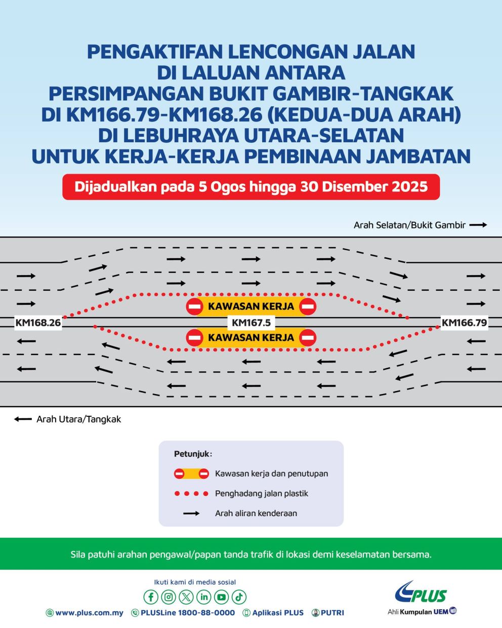 PLUS to activate road diversion between Bukit Gambir and Tangkak from Aug 5