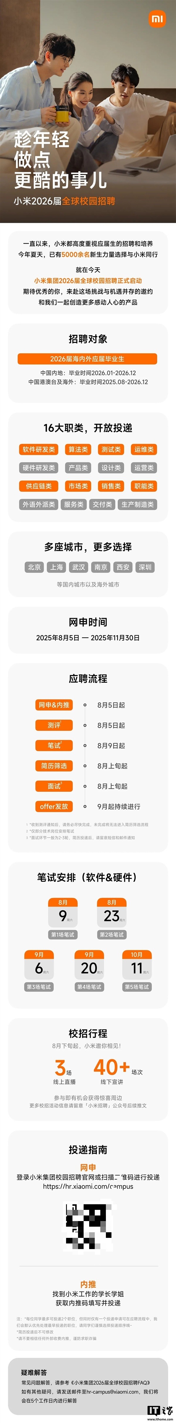 小米2026届全球校园招聘正式启动，涵盖16大职类