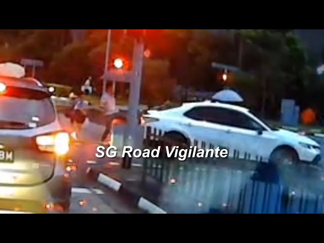river valley road man kicked vehicle trying to reverse into the pedestrian crossing