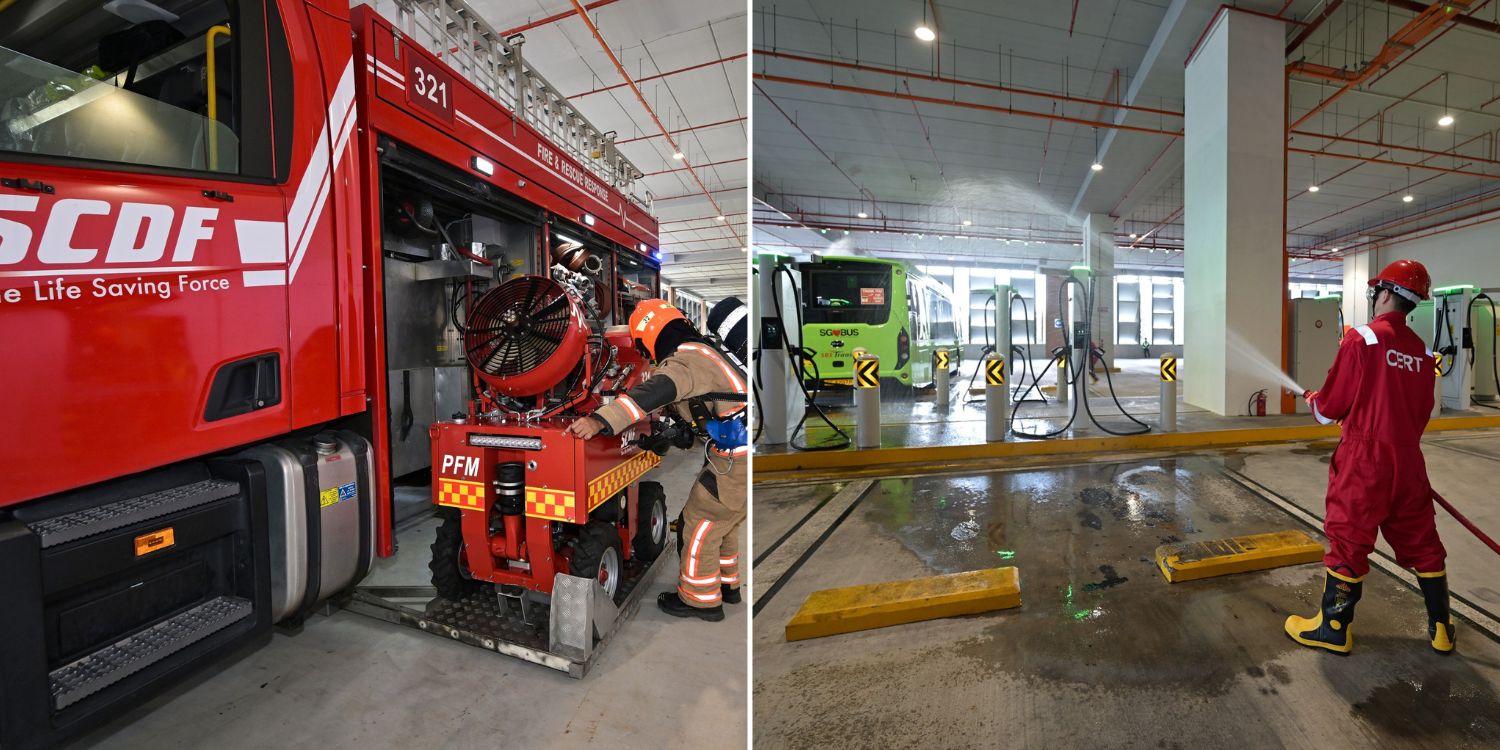 SBS Transit & SCDF conduct joint emergency drill at Sengkang west depot, simulating ebus fire