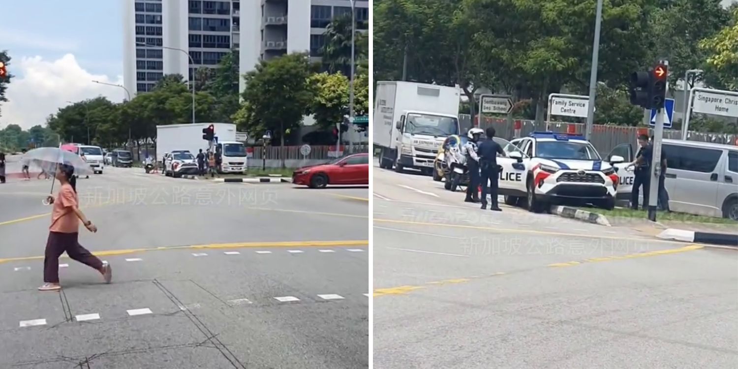 ‘Sir, you cannot park here’: police car mounts kerb after allegedly self-skidding in Sembawang