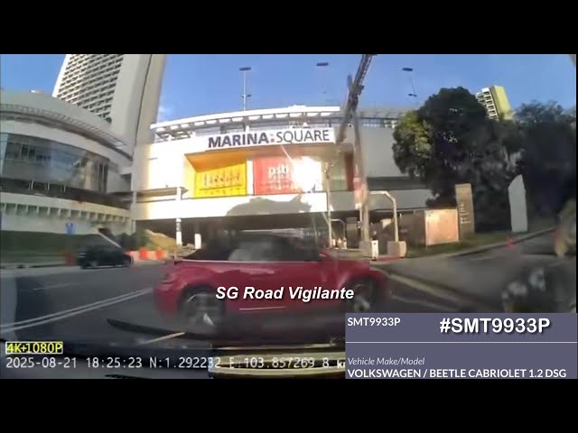 marina sq vw bettle ignore double white line cut across lanes to park royal