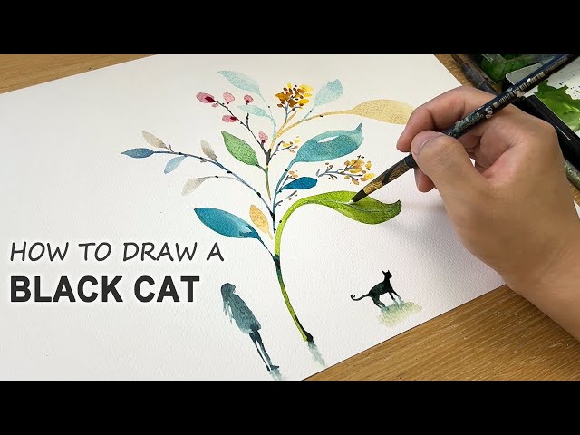 How to Draw A Black Cat in Watercolor