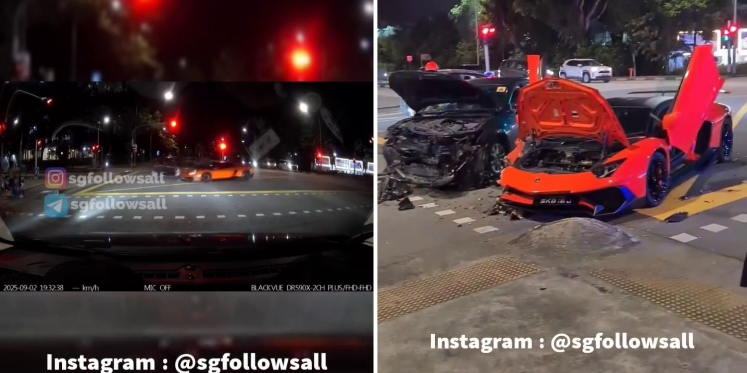 Lamborghini & mazda collide at Yishun junction, 2 people injured