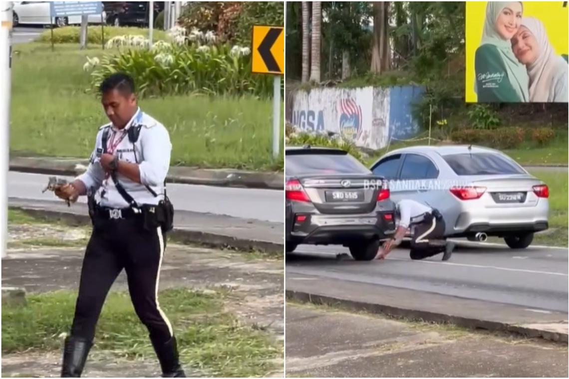‘Humanity’s mission’: Malaysian cop wins hearts for saving kitten wandering on busy road