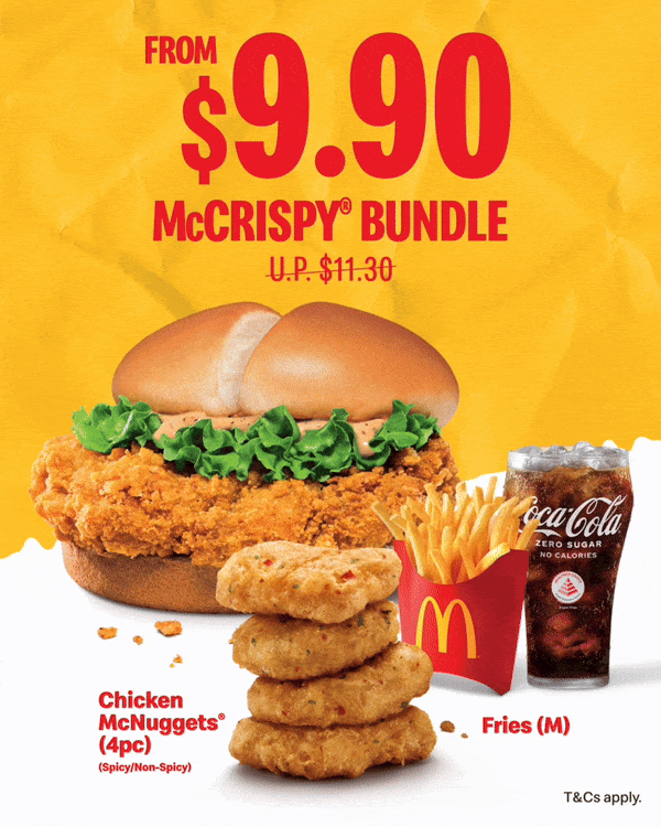 McDonald’s Offers 3 Irresistible S$9.90 Meal Deals From Sept 22 Featuring New McCrispy Chicken Burger Set