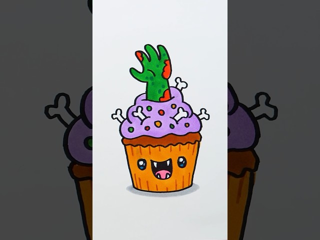 Sketchbook challenge - spooky Halloween cupcake 🧁🎃 #artforkidshub