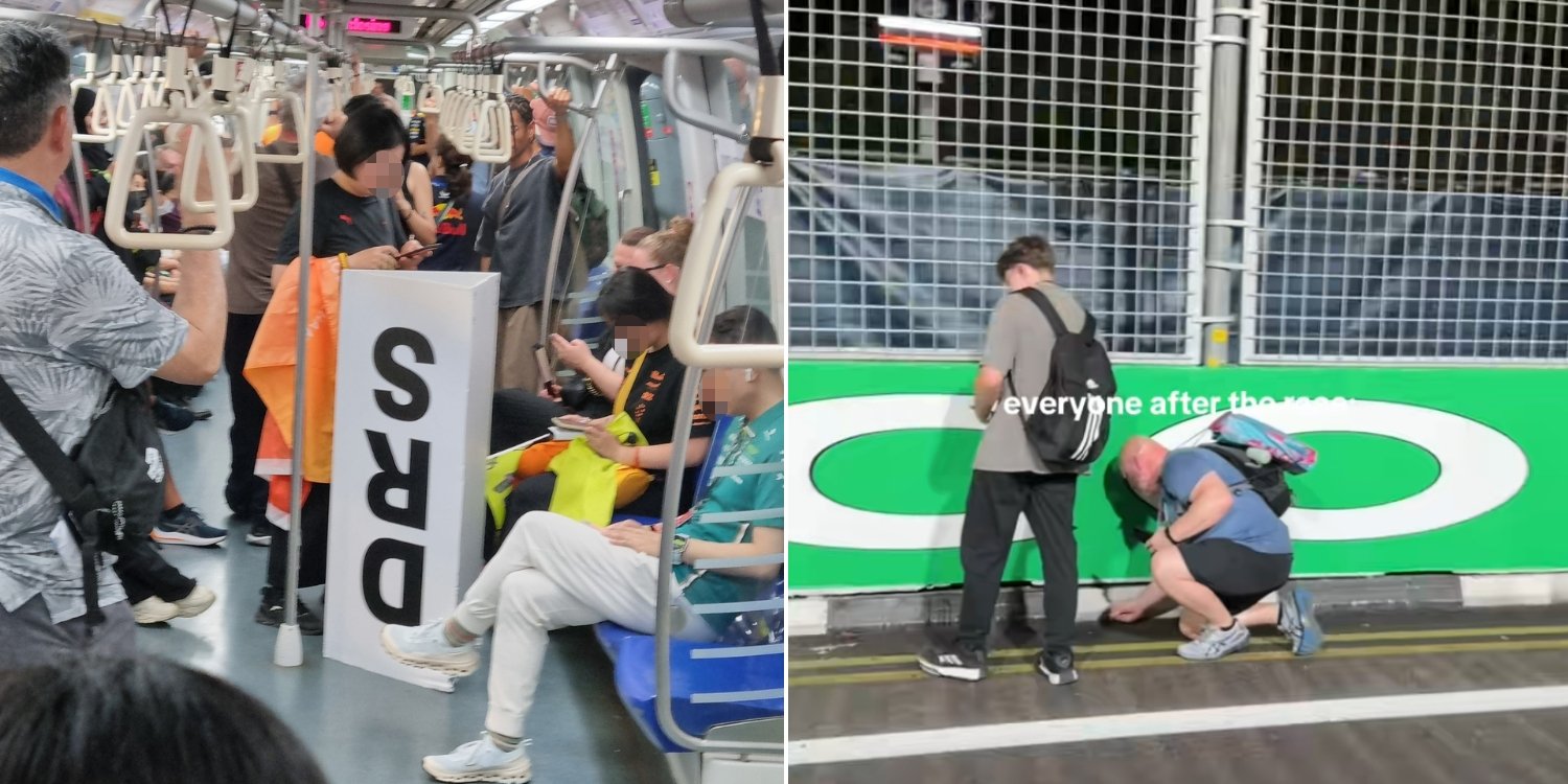 Woman spotted carrying ‘drs’ sign on MRT after f1, other fans seen peeling decals off track walls