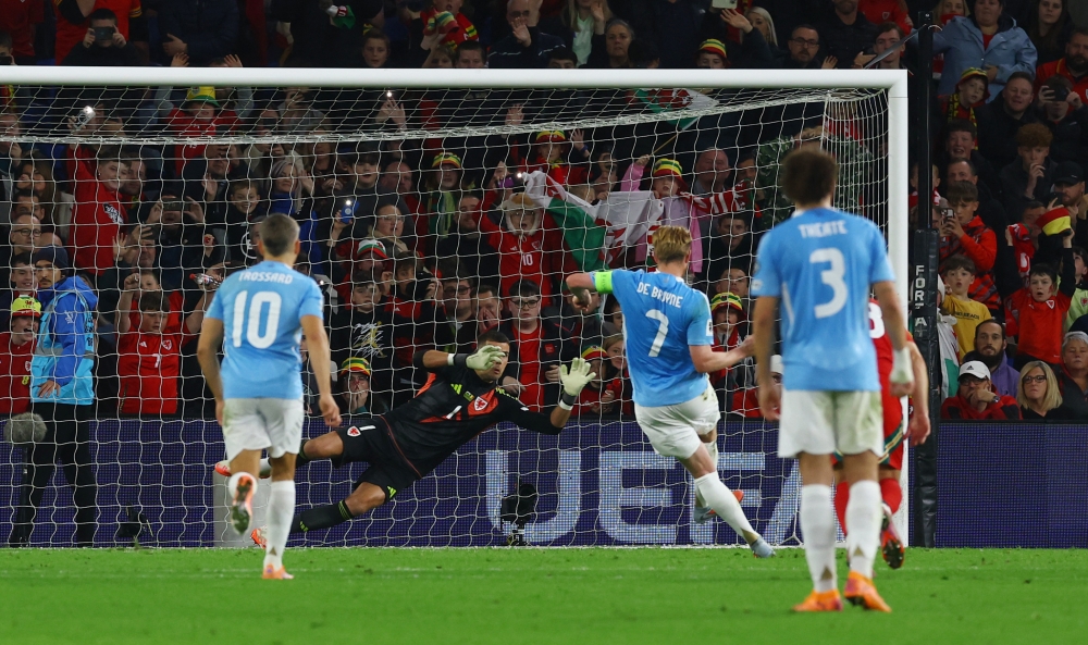 De Bruyne’s penalty double fires Belgium to vital win over Wales