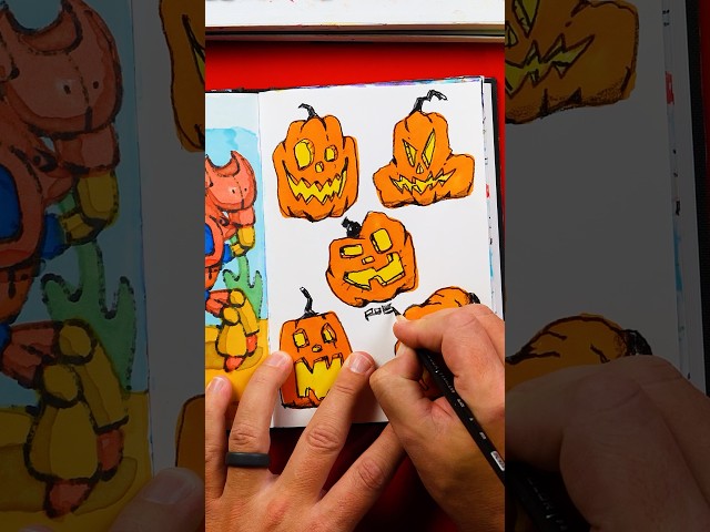 Sketchbook challenge - draw a bunch of jack-o-lanterns! 🎃 #artforkidshub