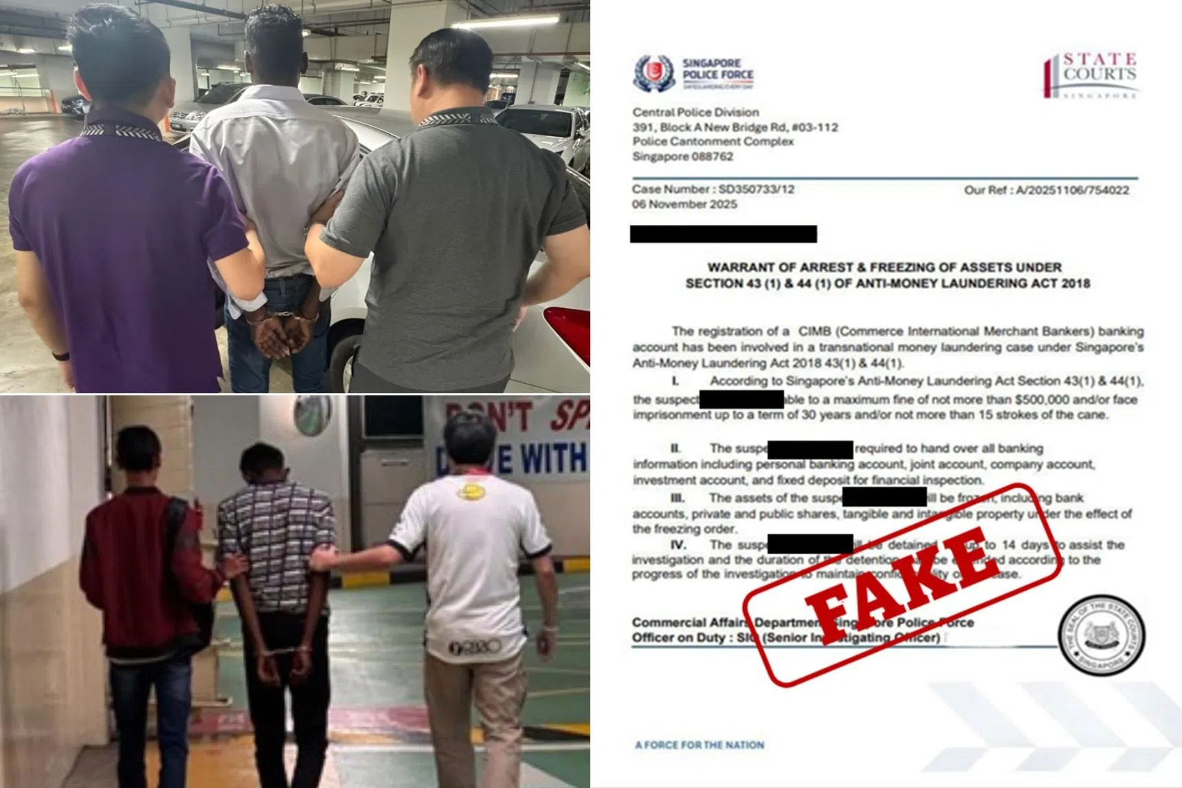 Two men arrested for allegedly posing as MAS and MinLaw officials to scam victim out of $1.5m