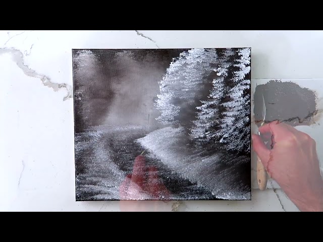 Winter Path | Falling Snow | Acrylic Painting Technique | Oval Brush Art #painting #acrylicpainting
