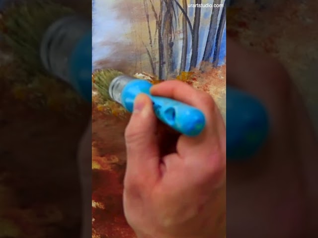 How to paint Autumn Bridge Oval Brush Art Landscape Painting #acrylicpainting #paintingtechniques