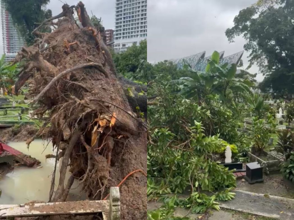 Fallen tree damages graves at historic Jalan Ampang Muslim Cemetery, resting place of P. Ramlee and Saloma