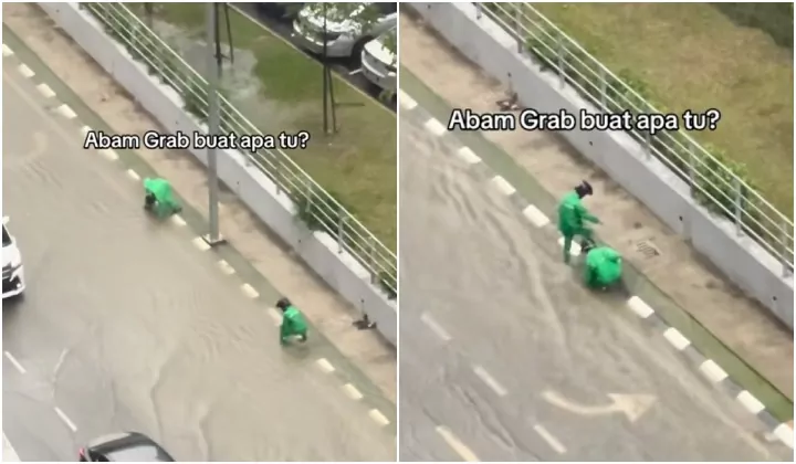 Abang Grab Seen Clearing Drains With Their Bare Hands To Ease Flooding