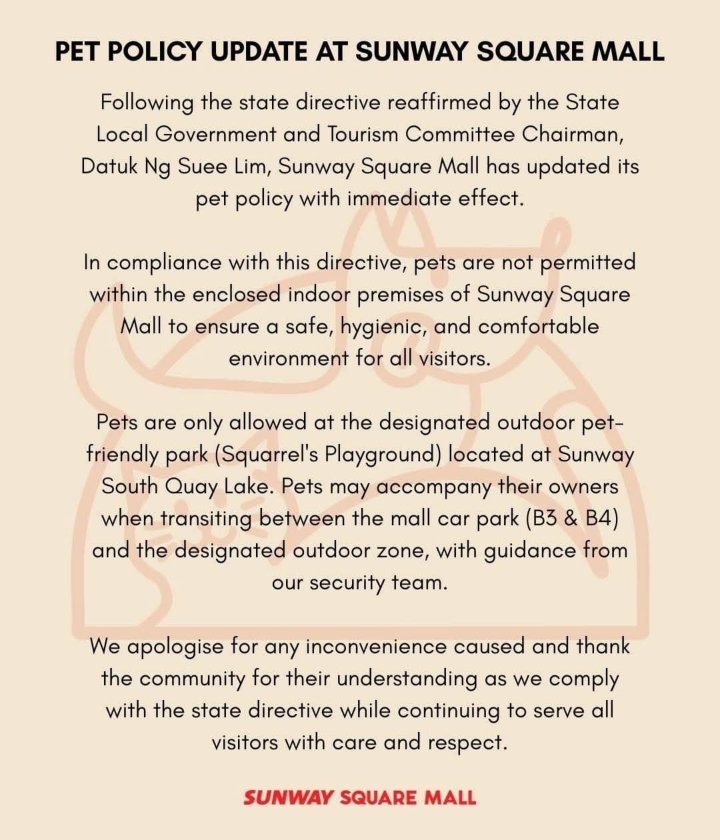 Sunway Square Mall Makes Surprising Change – No More Pets Indoors