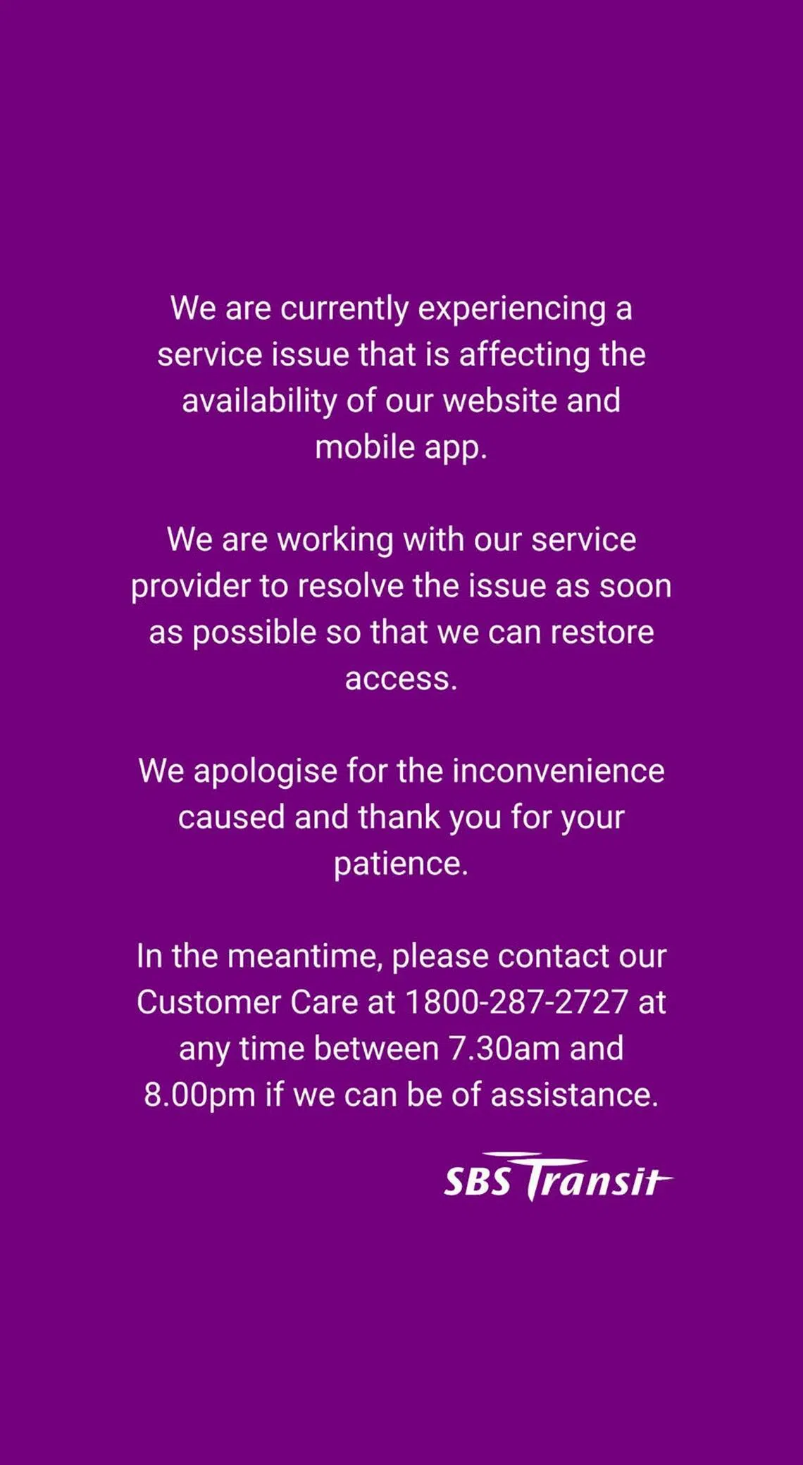 SBS Transit’s website and mobile app down