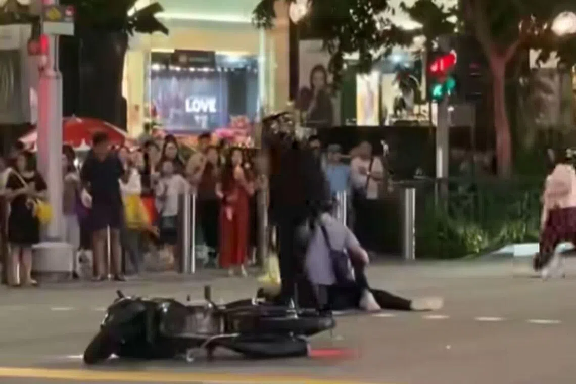 Pedestrian taken to hospital after accident with motorcycle in Orchard Road